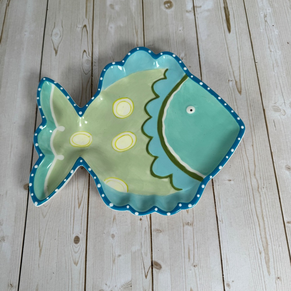Silvestri Hannabells Fish Platter‎ Johnna Elstob Teal Green Ceramic 9" Plate